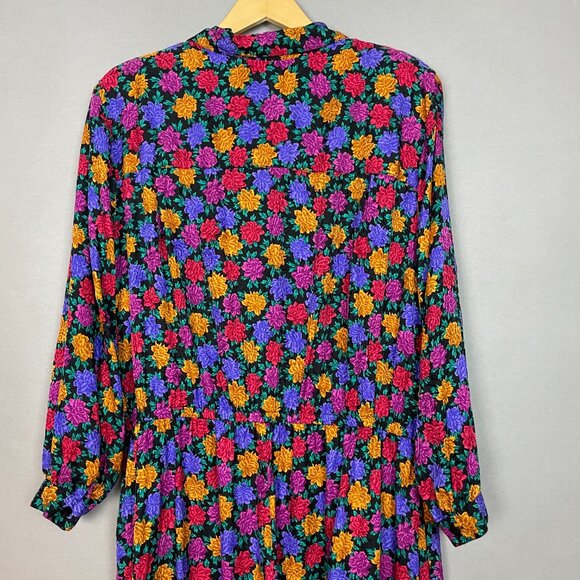 Vintage Silk Dress Floral Plus Size 22P 22 Petite Long Sleeves Liz Claiborne - Picture 3 of 12
